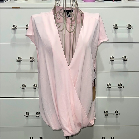Halogen Pink V- Neck Blouse with Shirred Waist, size L, New - Picture 1 of 10